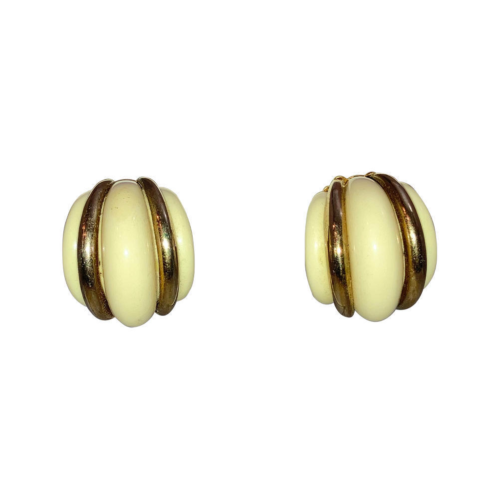 Kenneth Lane White and Gold Ridged Earrings